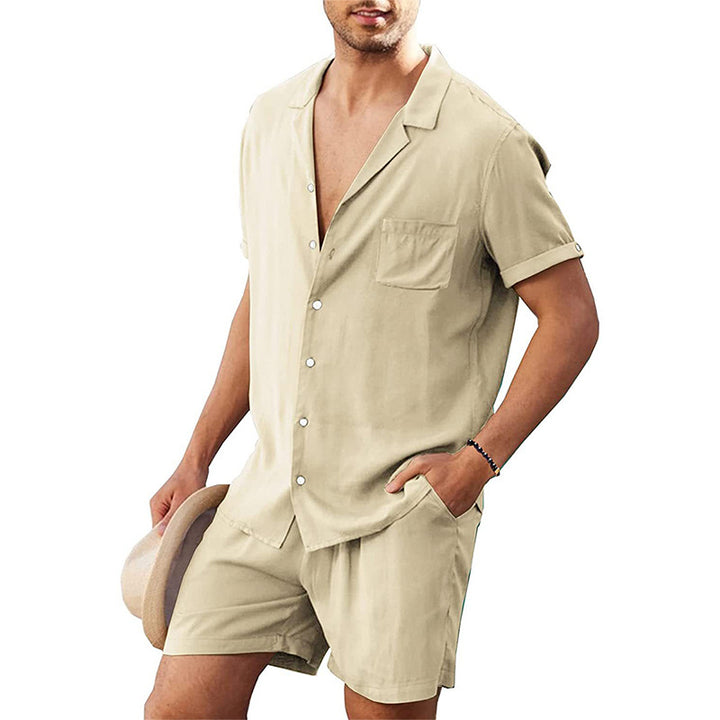 Herren elegantes Freizeit-Set aus hochwertigem, atmungsaktivem Stoff mit Kurzarm-Hemd und Shorts Echoarchiv