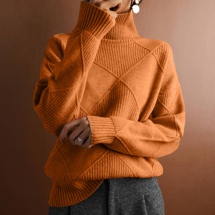 Damen nan weit geschnittener Strickpullover mit hohem Rollkragen und Rautenmuster Echo Archiv