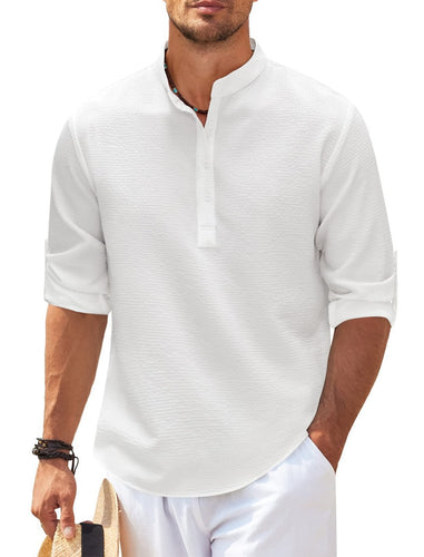Herren lässiges Henley-Shirt mit modischer Knopfleiste und strukturierter Oberfläche Echoarchiv
