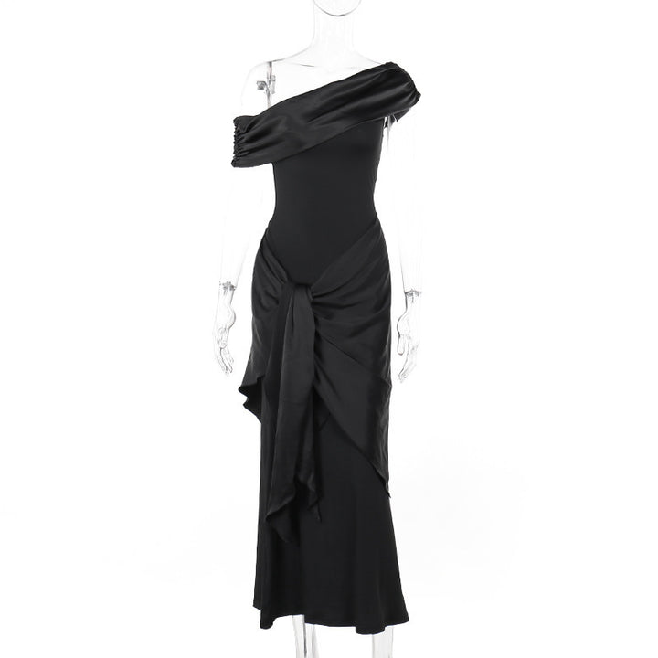 Damen Langarm Maxikleid mit asymmetrischem Schnitt und dekorativen Drapierungen Echo Archiv