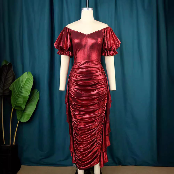 Damen elegantes Kleid mit voluminösen Ballonärmeln und asymmetrischem Saum Echo Archiv