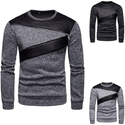 Herren stylischer Sweatpullover mit asymmetrischem Leder-Einsatz Echoarchiv