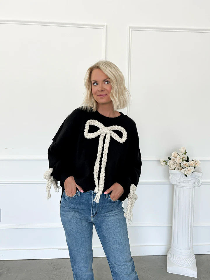 Damen Modischer Pullover mit dekorativem Knotendesign – Mavelle