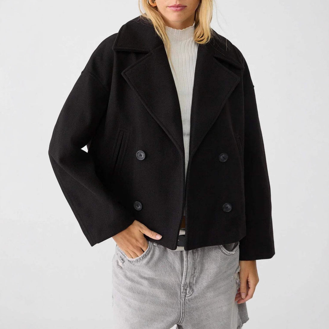 Damen Modische Kurzjacke mit doppelter Knopfleiste – Célinea