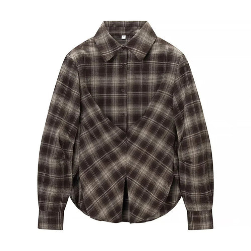 Damen nan überlappende Karo-Bluse mit V-Front, gekreuztem Saum und Manschetten Echo Archiv