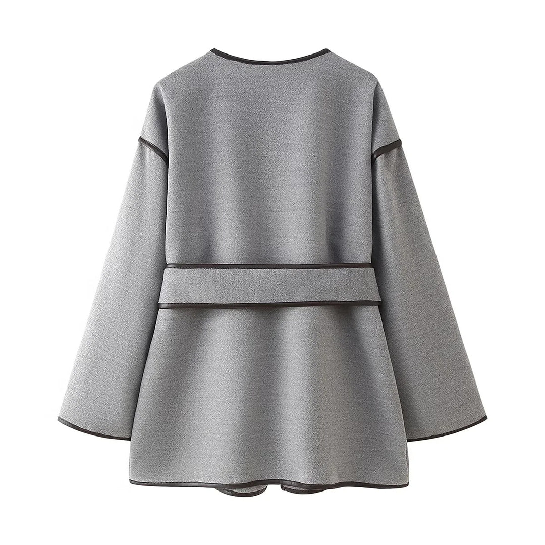 Damen nan Oversized Kimono-Wickelmantel mit Bindegürtel und Kontrastpaspel Echo Archiv