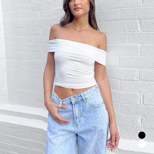 Damen Off-Shoulder Crop-Top aus elastischem Material mit figurformendem Design Echo Archiv