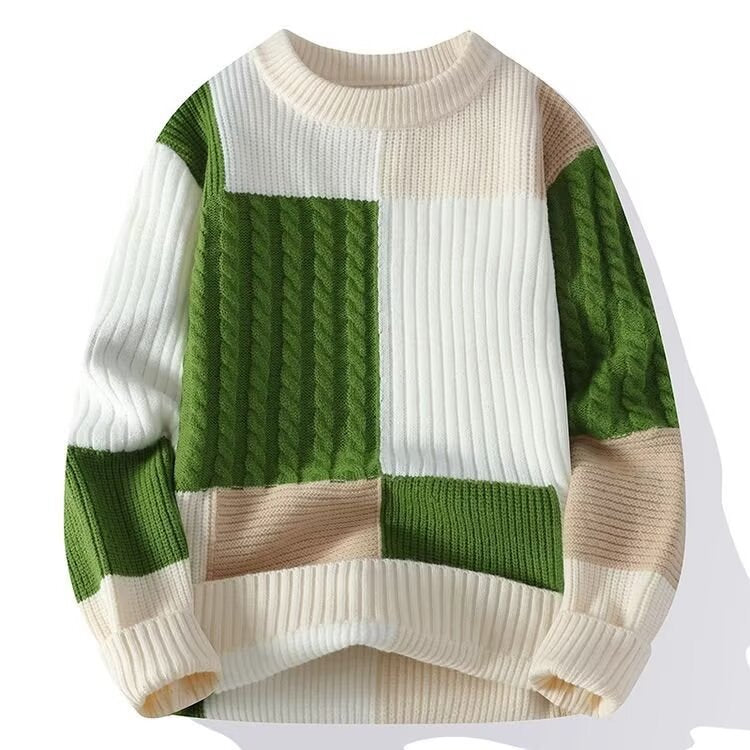 Damen Modischer grob gestrickter Pullover mit modernen Farbblock-Design Echoarchiv