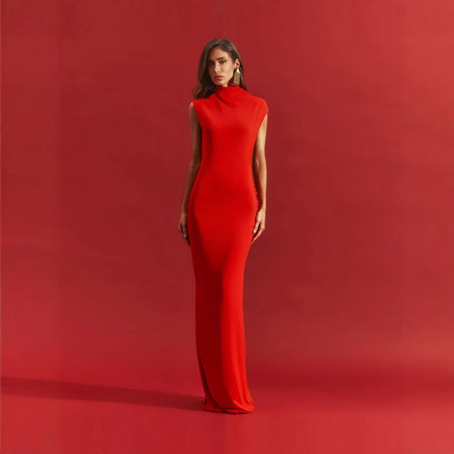 Damen stilvolles Maxikleid mit asymmetrischem Schnitt und hohem Stehkragen Echo Archiv