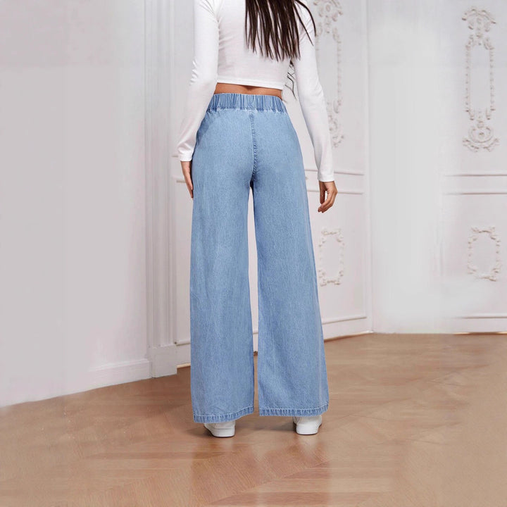 Damen nan High‑Waist Weite-Jeans mit elastischem Bund und ausgestelltem Bein Echo Archiv