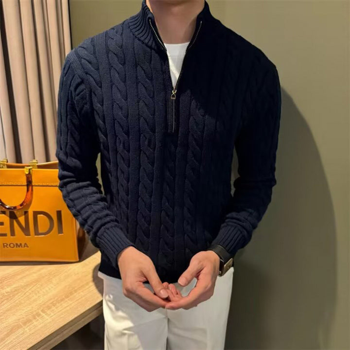 Herren Zopfstrick-Halbzip-Pullover mit Stehkragen Echoarchiv