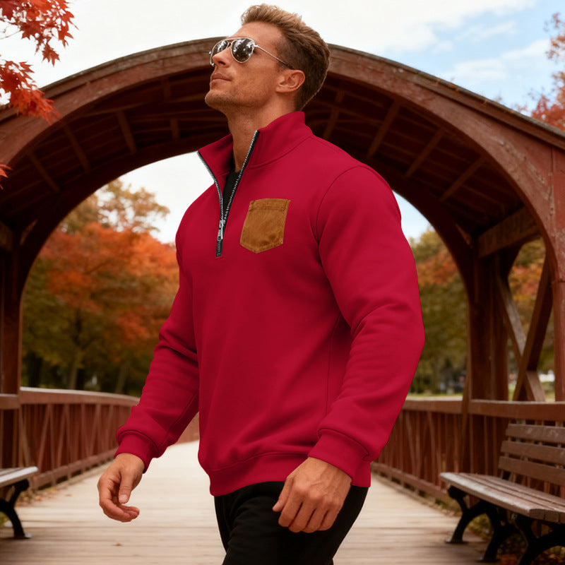 Herren Fleecepullover mit halbem Reißverschluss und praktischer Brusttasche Echoarchiv