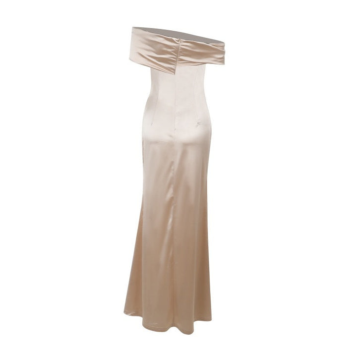 Damen Elegantes Satin Abendkleid mit asymmetrischem Träger und hohem Schlitz Echo Archiv