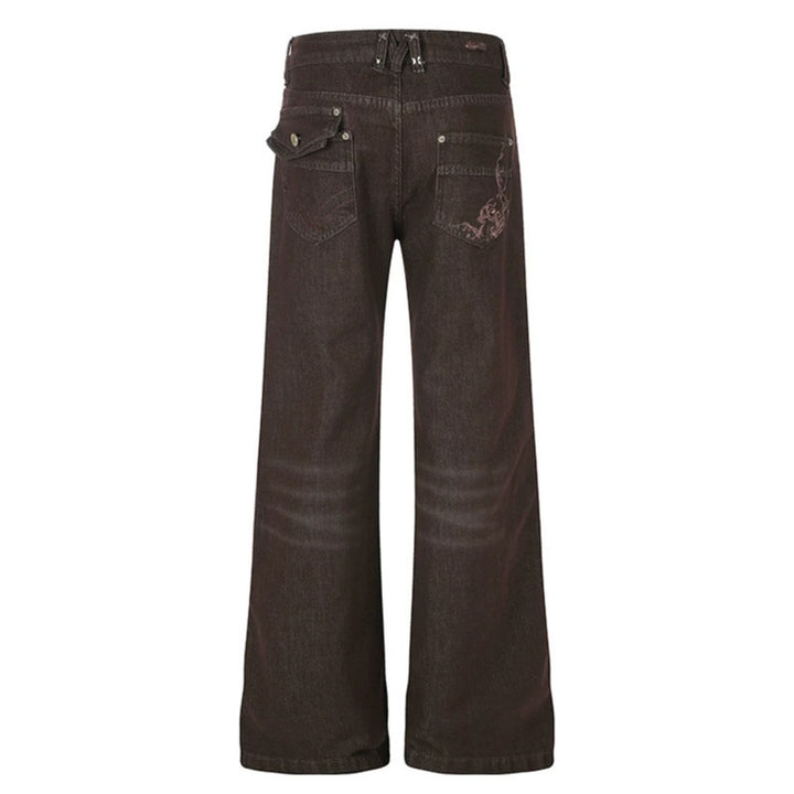 Damen Weite High‑Waist Denimhose mit geradem Bein und Utility‑Pattentaschen Echoarchiv