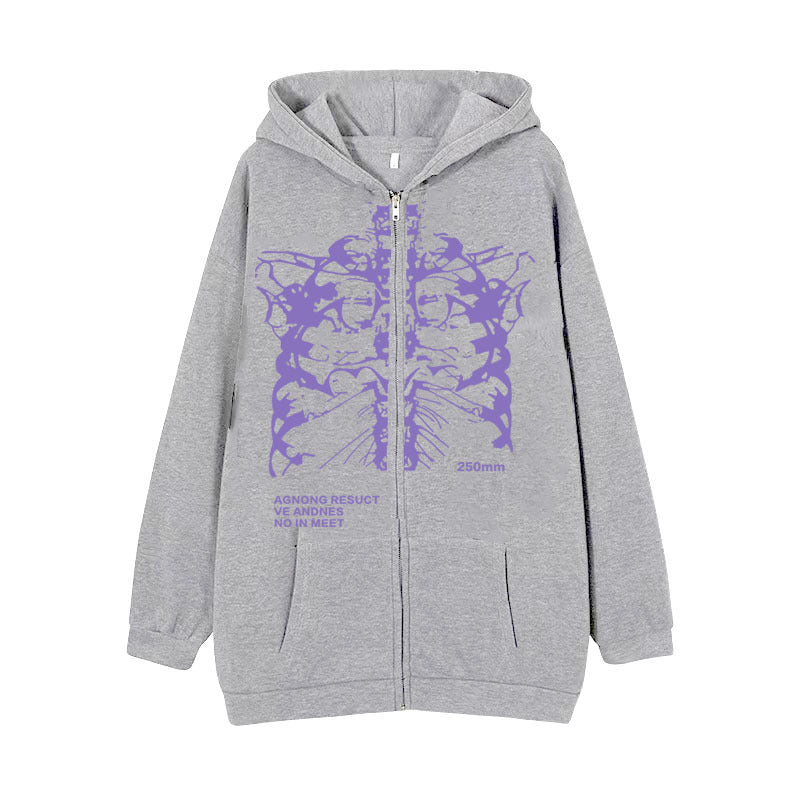 Damen Kapuzenjacke mit durchgehendem Reißverschluss und Rippenherz-Print – Auréline