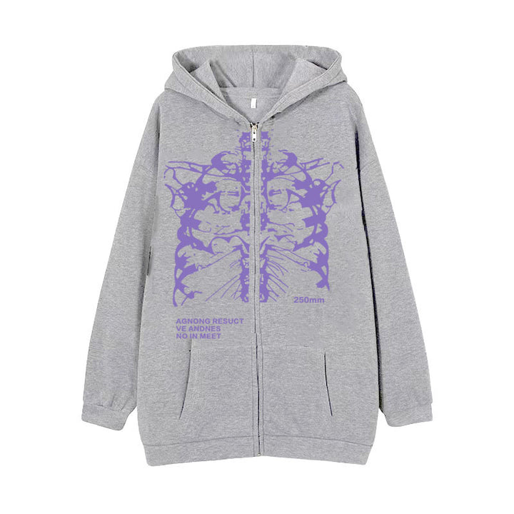 Damen Kapuzenjacke mit durchgehendem Reißverschluss und Rippenherz-Print – Auréline