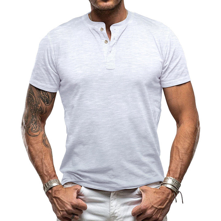 Herren nan athletisches Henley-T-Shirt aus strukturierter Slub-Baumwolle mit kurzer Knopfleiste Echoarchiv