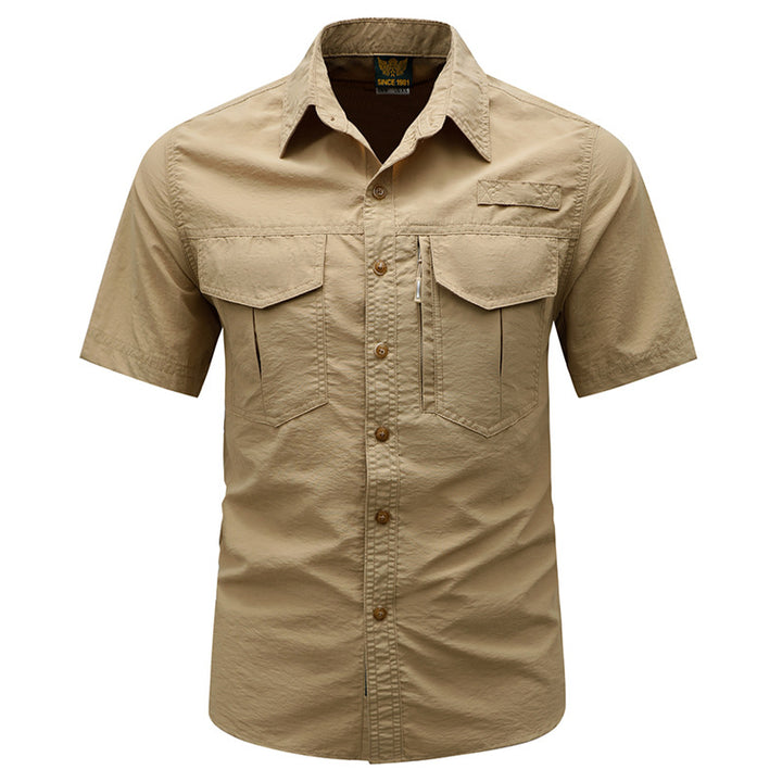 Men's tactical short sleeve button shirt with dual flap chest pockets and discreet zip utility pocket – Arvello