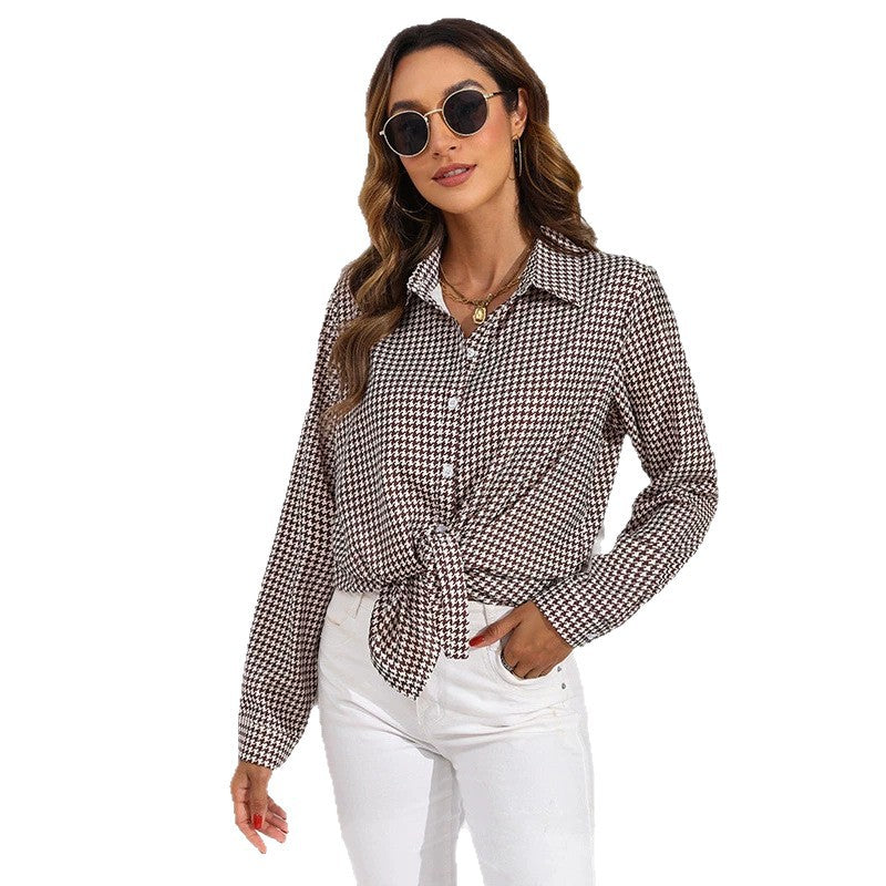 Damen nan geknotete Hahnentritt-Bluse mit Hemdkragen und durchgehender Knopfleiste Echo Archiv