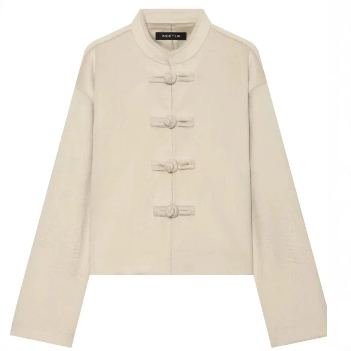Damen Cropped Jacke im Mandarin‑Stil mit Knebelverschlüssen und kastiger Silhouette Echo Archiv