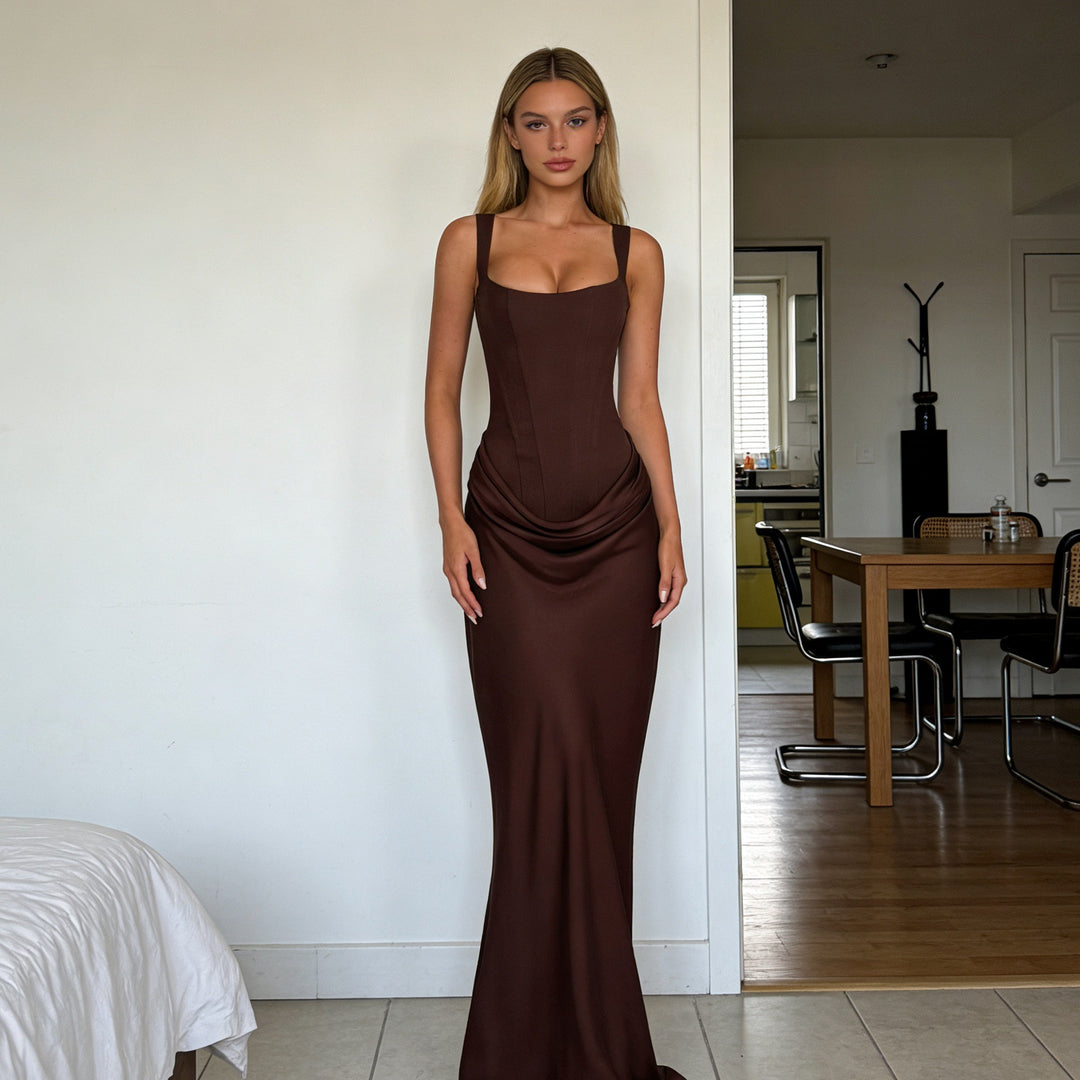 Damen Elegantes Wickelkleid mit schulterfreien Trägern und raffiniertem Drapierungsdetail Echo Archiv