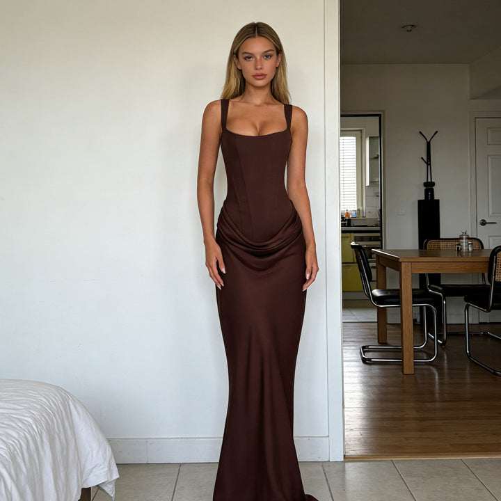 Damen Elegantes Wickelkleid mit schulterfreien Trägern und raffiniertem Drapierungsdetail Echo Archiv