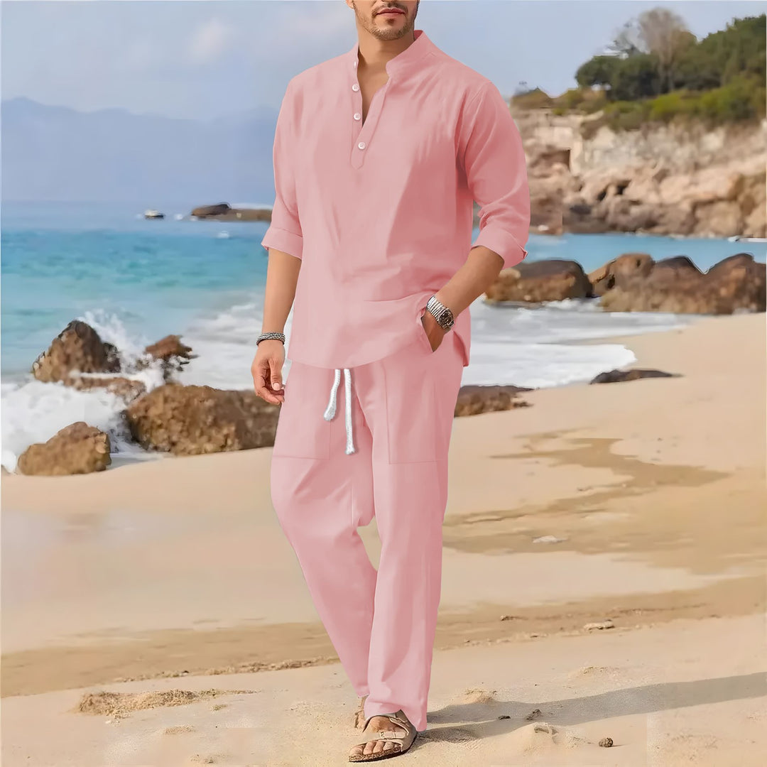 Herren lässiger Sommeranzug mit Halbe-Knopf-Design und praktischen Taschen Echoarchiv
