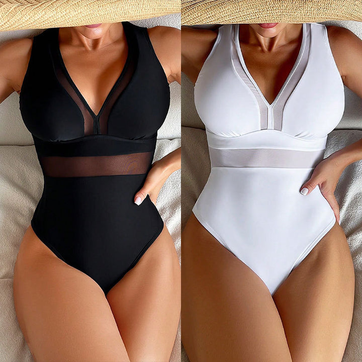 Damen Einteiliger Badeanzug mit tiefem V-Ausschnitt und figurformendem Design Echo Archiv