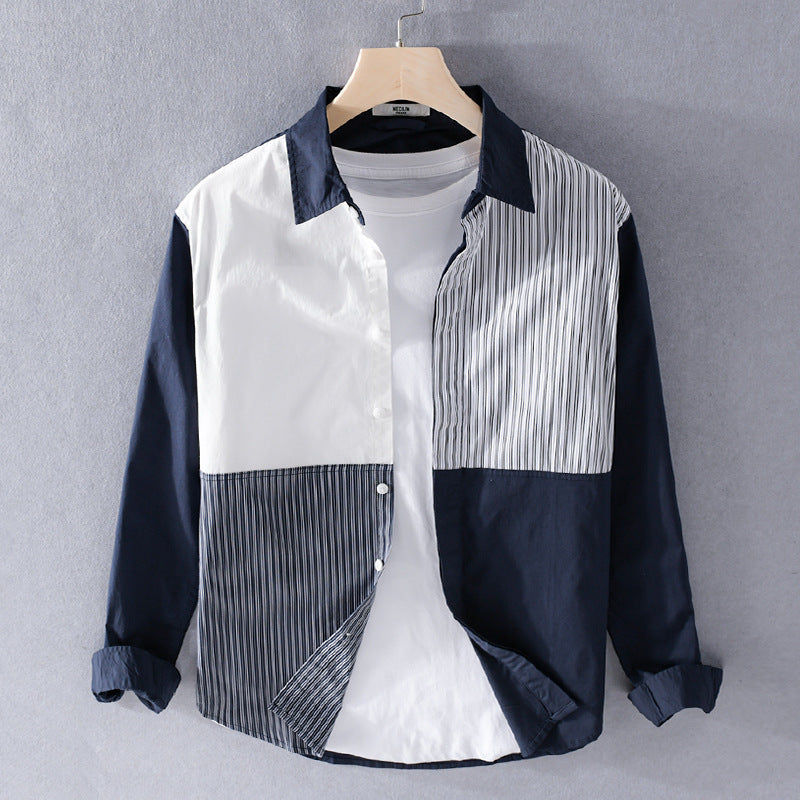 Herren Kontrastiertes Patchwork-Hemd mit Block- und Nadelstreifen Echoarchiv