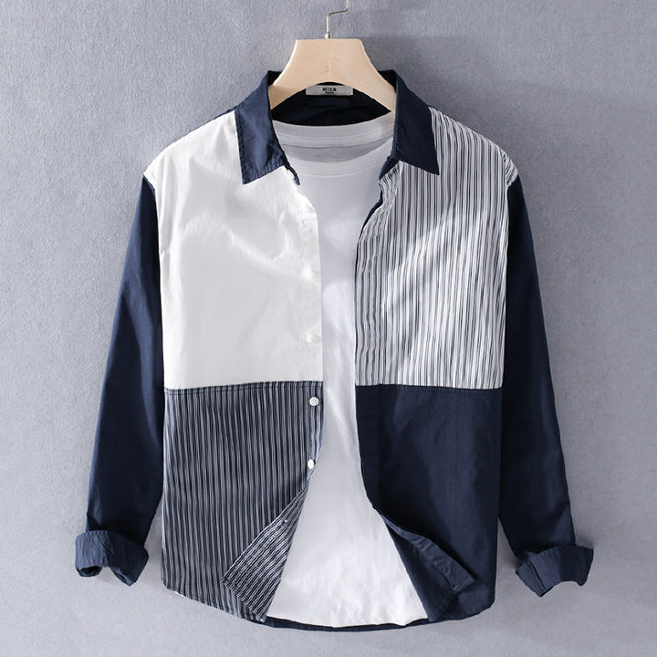 Herren Kontrastiertes Patchwork-Hemd mit Block- und Nadelstreifen Echoarchiv