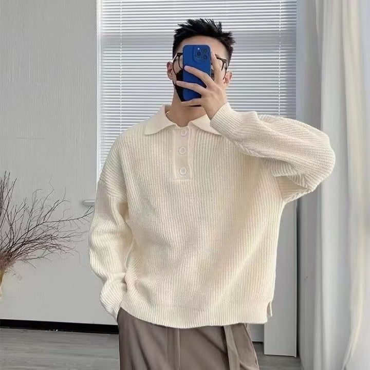 Herren Feinstrick-Polo-Pullover mit Halbschlupf‑Knopfleiste, Rippstruktur und Seitenschlitzen Echoarchiv