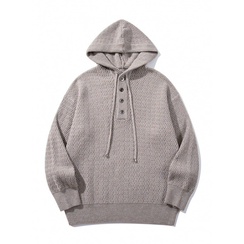 Unisex Strukturstrick-Hoodie mit halber Knopfleiste und Tunnelzugkapuze Echo Archiv