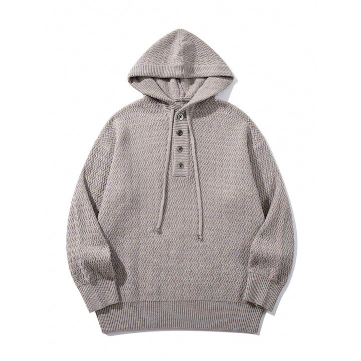 Unisex Strukturstrick-Hoodie mit halber Knopfleiste und Tunnelzugkapuze Echo Archiv
