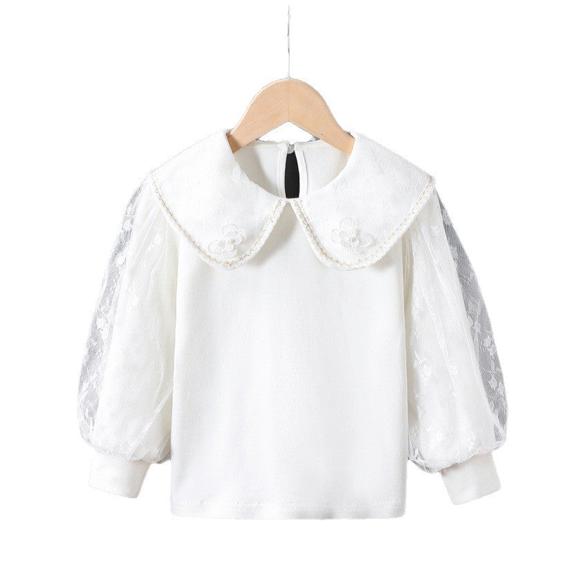 Damen Bluse mit dekorativen Blumenapplikationen und transparenten Puffärmeln Echo Archiv