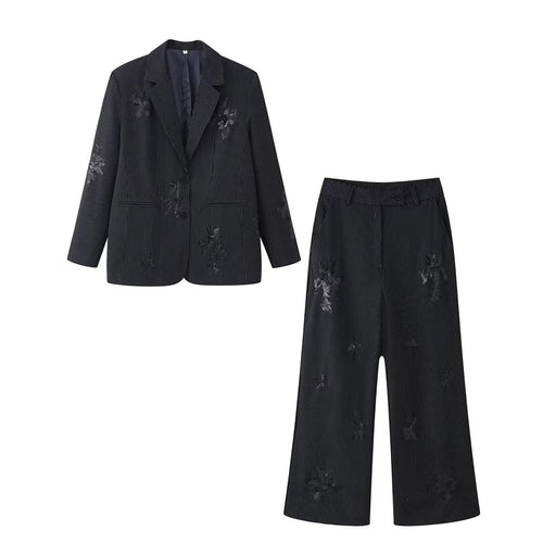 Damen legerer Ein-Knopf-Blazer im Nadelstreifen mit floraler Pailletten-Applikation – Valéne