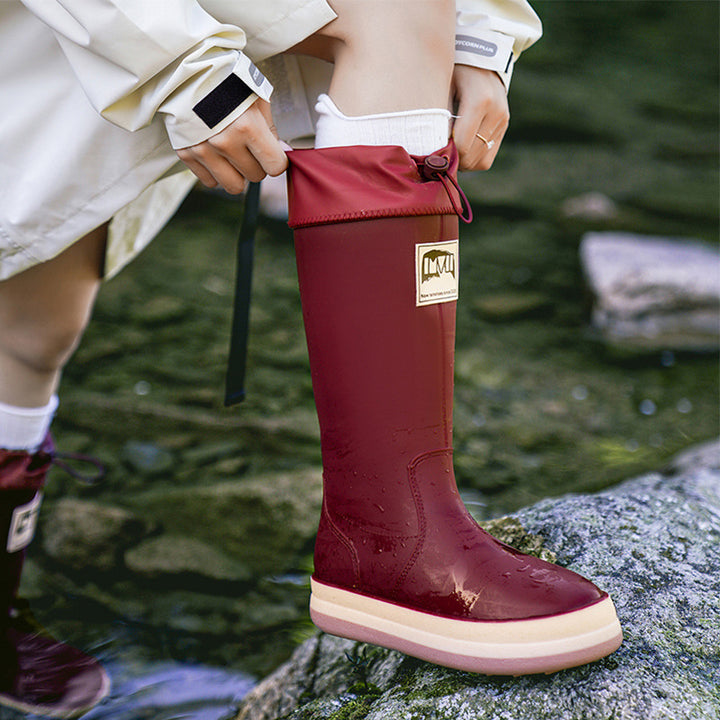 Damen kniehohe wasserdichte Gummistiefel mit verstellbarem Kordelabschluss Echoarhiv – Lioré