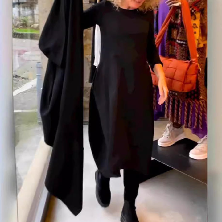 Damen nan asymmetrisches Ballonkleid mit dreiviertelärmeln, seitlichen Eingrifftaschen und fließendem Zipfelsaum Echo Archiv