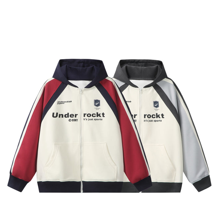 Unisex Kapuzen‑Zipjacke im Retro‑Sportstil mit Colorblock‑Einsätzen und Kängurutasche Echoarchiv