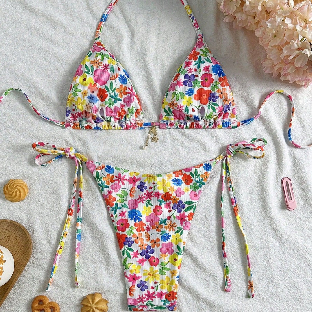 Damen Triangel-Bikini mit buntem Blumendesign Echo Archiv