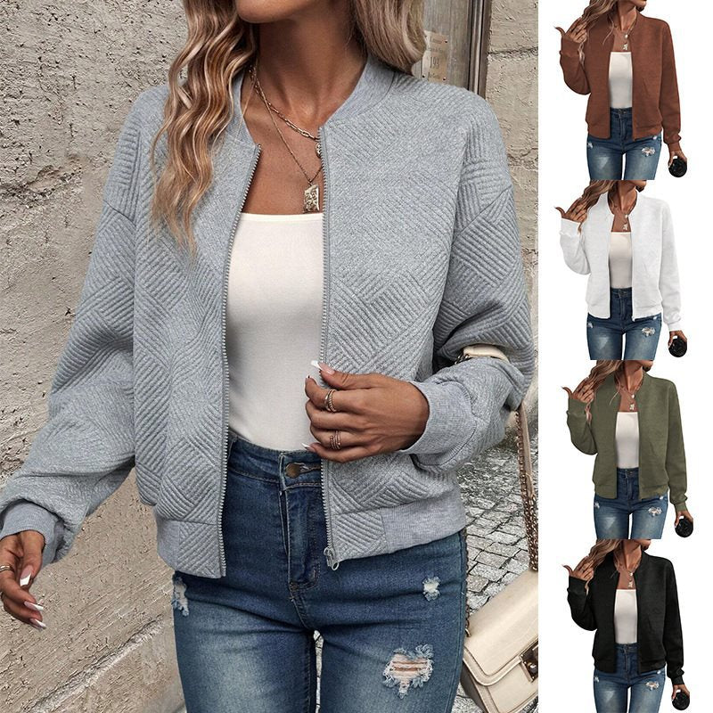 Damen Strukturierte Bomberstrickjacke mit Reißverschluss und Rippenbündchen Echo Archiv