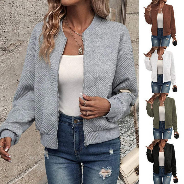 Damen Strukturierte Bomberstrickjacke mit Reißverschluss und Rippenbündchen Echo Archiv