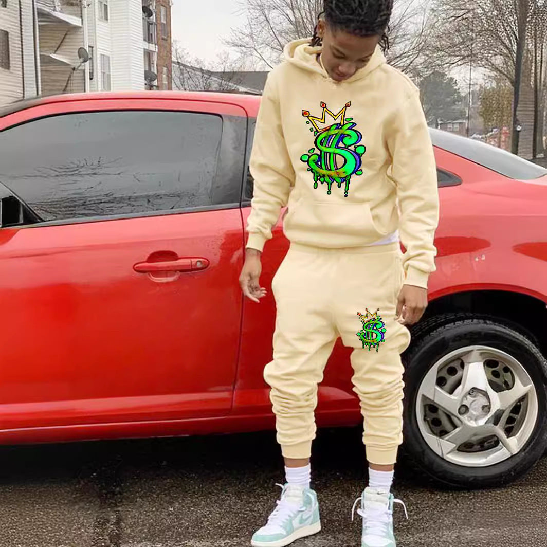 Herren Kapuzenpullover und Jogginghose Set mit kreativem Dollarzeichen-Motiv Echoarchiv