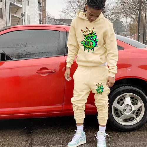 Herren Kapuzenpullover und Jogginghose Set mit kreativem Dollarzeichen-Motiv Echoarchiv