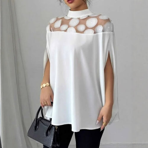 Damen nan weit geschnittene Bluse mit transparentem Rundapplikationseinsatz und Capeärmeln Echo Archiv