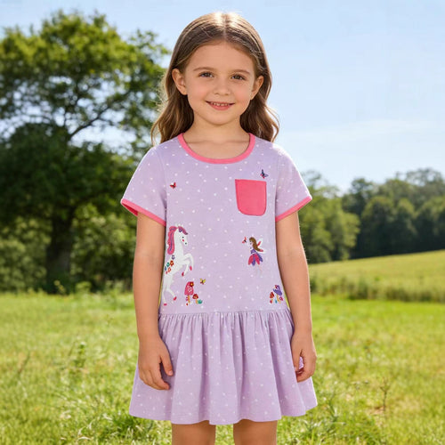 Mädchen Freizeitkleid mit zauberhaften Einhorn- und Feenapplikationen Echo Archiv