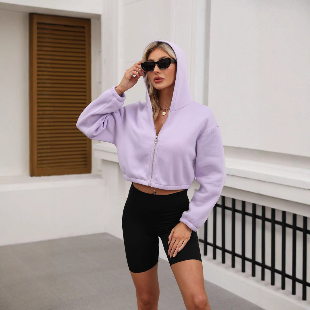 Damen Cropped Kapuzenjacke mit durchgehendem Reißverschluss und oversized Ärmeln Echo Archiv