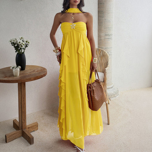 Damen Maxikleid mit schwingendem Rüschendesign und elegantem Bustier Echo Archiv