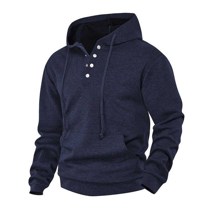 Herren Kapuzenpullover mit Henley-Knopfleiste, Strukturstrick & Kängurutasche Echoarchiv