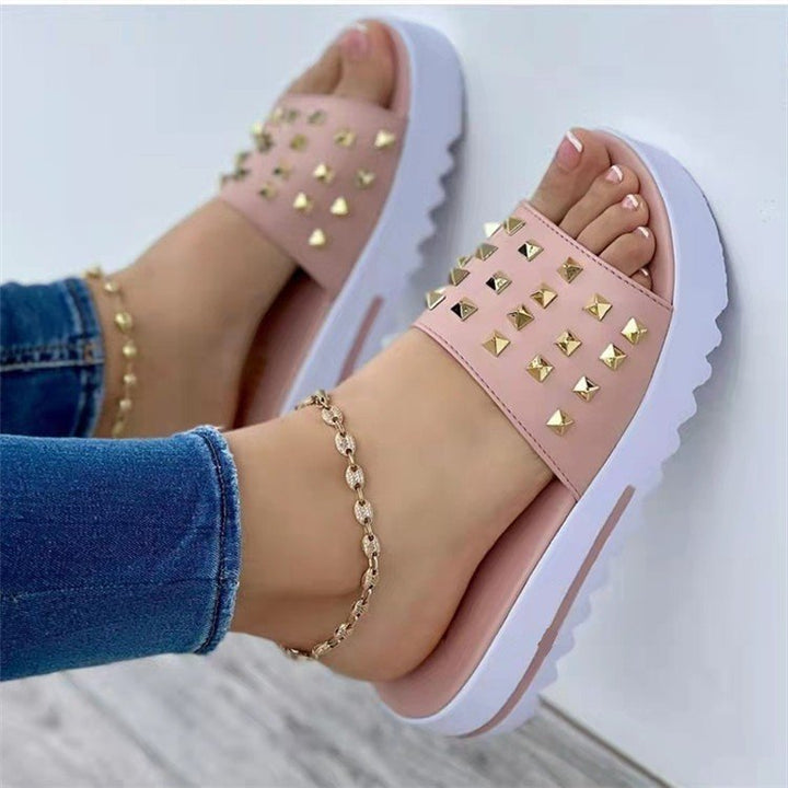Damen nan Nieten-Pantolette mit gepolstertem Komfortfußbett und profiliertem Flatform-Absatz Echo Archiv