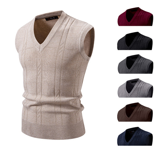 Herren eleganter ärmelloser Pullover mit V-Ausschnitt und strukturiertem Muster Echoarchiv